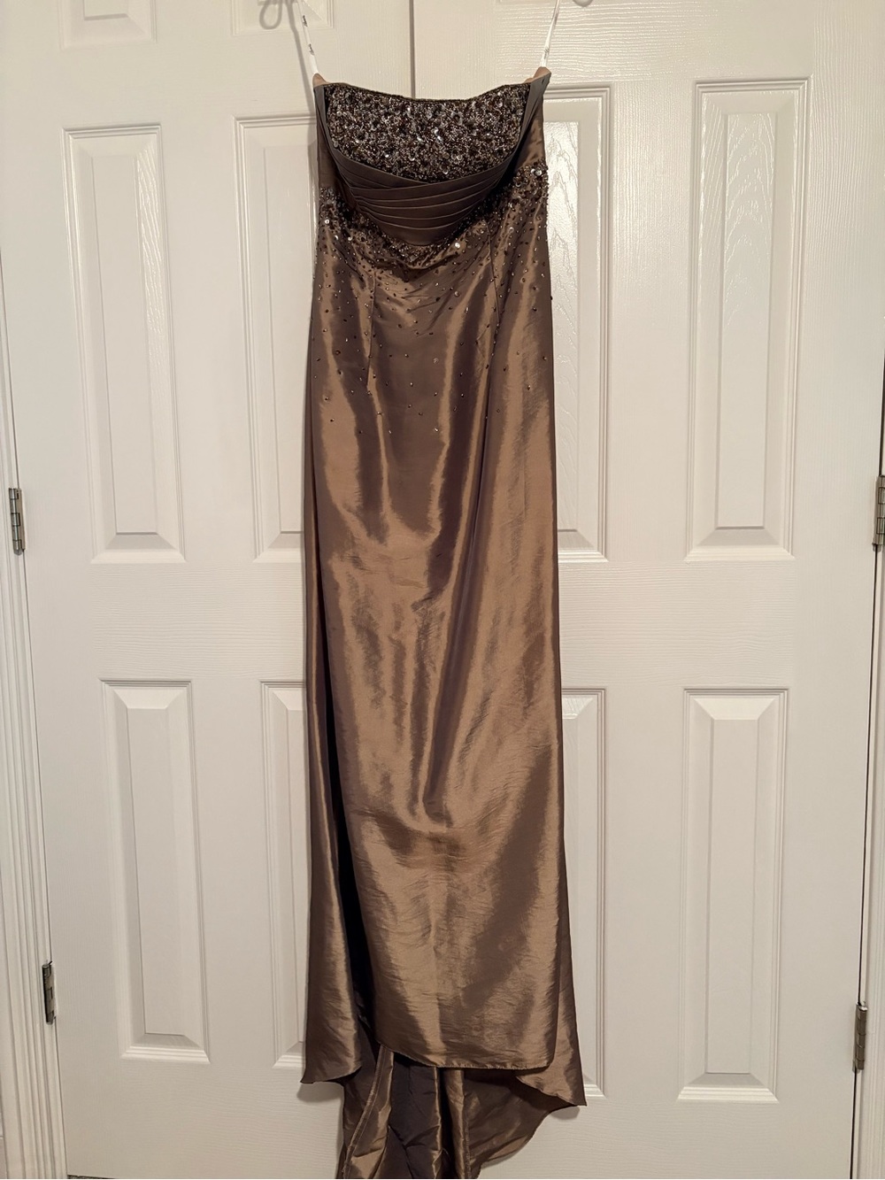 Strapless Beaded Taupe/Copper/Bronze Evening Gown